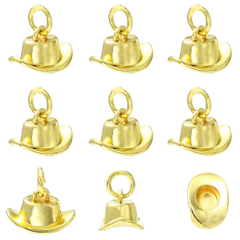 1249 20 Pcs Brass Rack Plating 3D Western Cowboy Hat Charms with Jump Ring